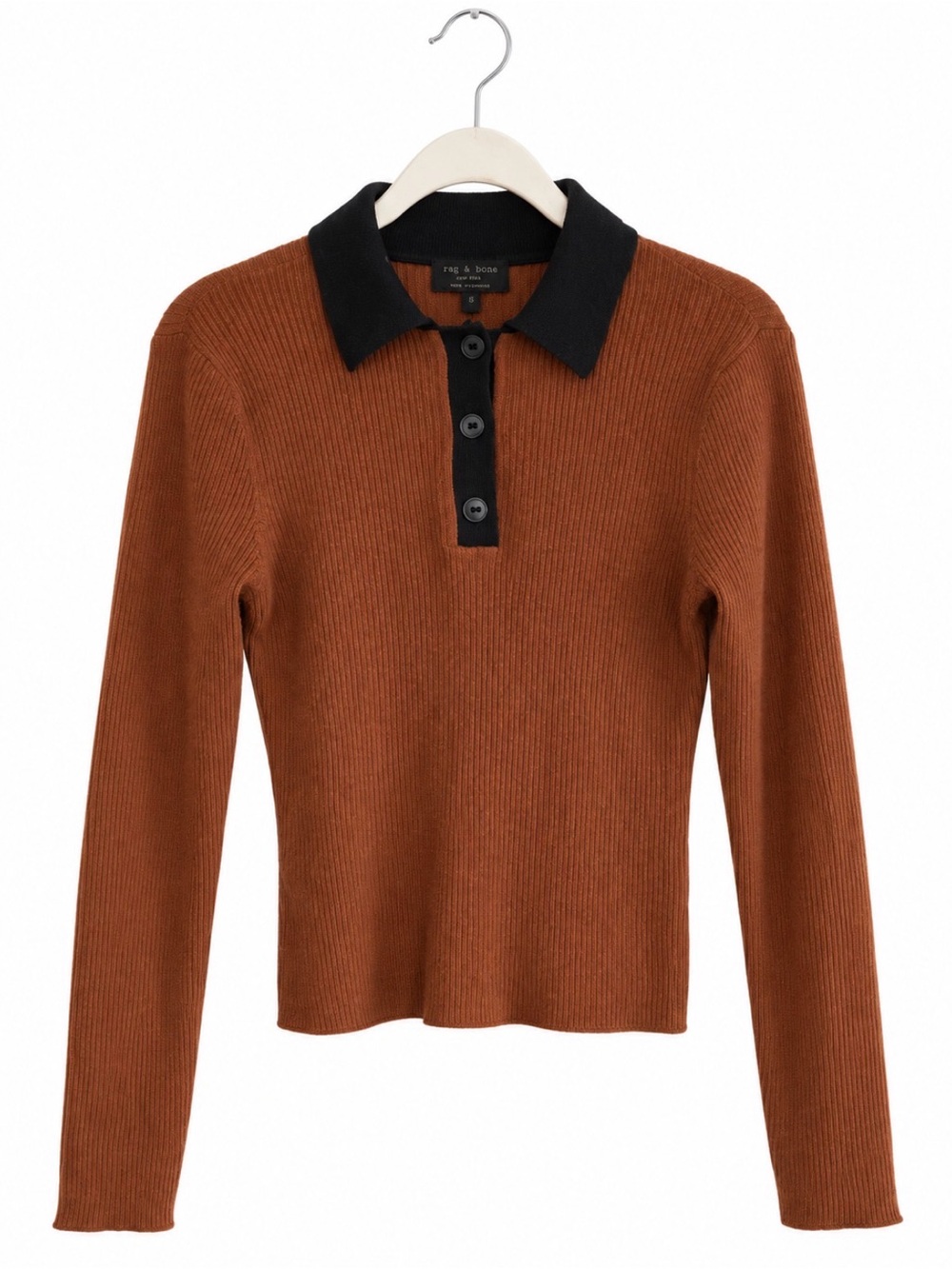 Rag & Bone 100% Cashmere Polo Sweater Brown and Black Medium M
